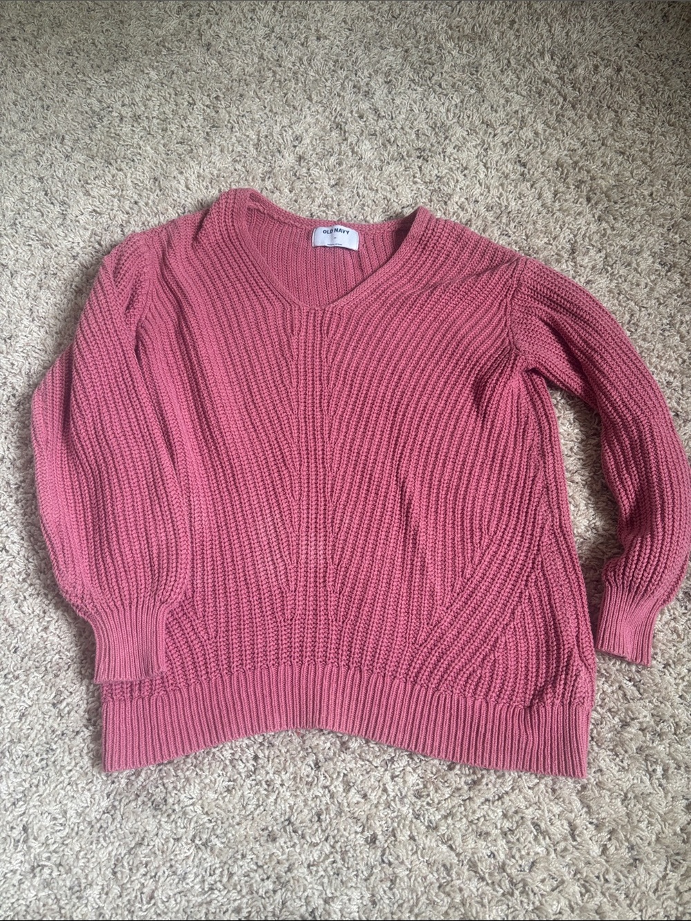 Old Navy Rose Pink Cable Knit V-Neck Sweater